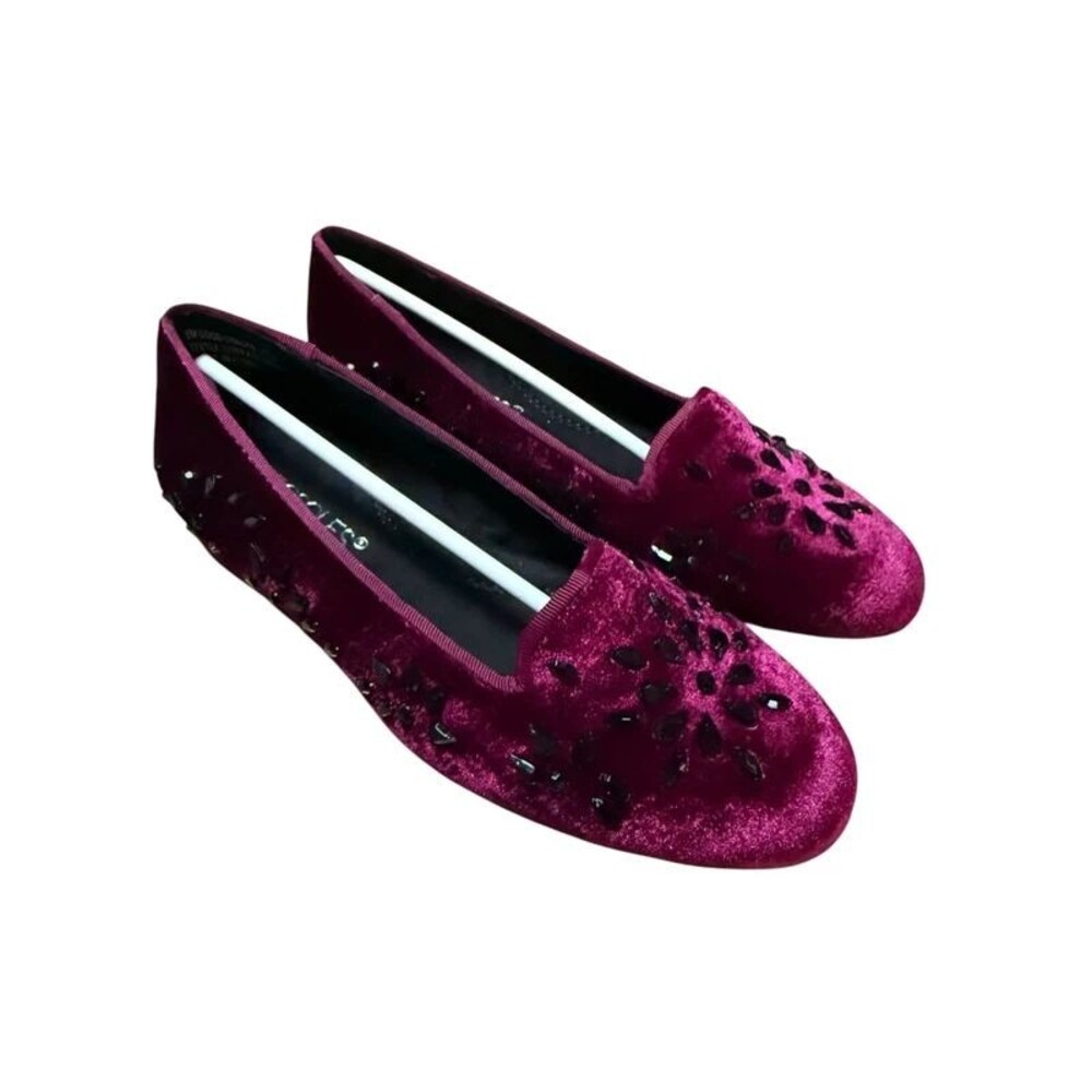 Aerosoles Beaded Slip On Loafers Sz 5 Burgandy Velvet Black Beads